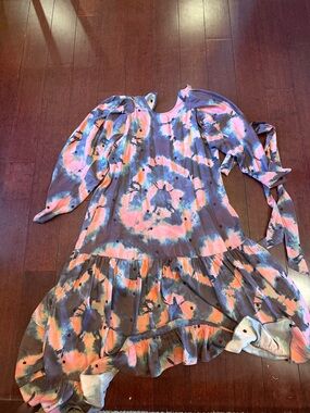 Ulla Johnson Silk Tie-Dye Maxi Dress in Pink, Coral, Blue and Gray
